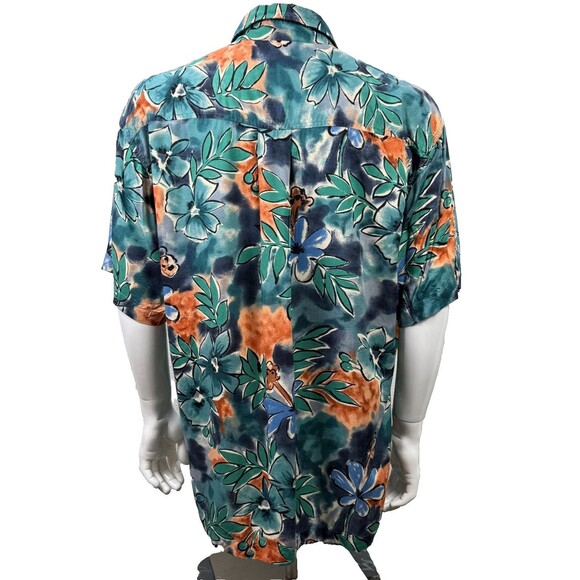 ME Sport Vintage‎ Hawaiian Shirt XL Tropical Floral Blue 90s Rayon Single Stitch - Picture 2 of 3